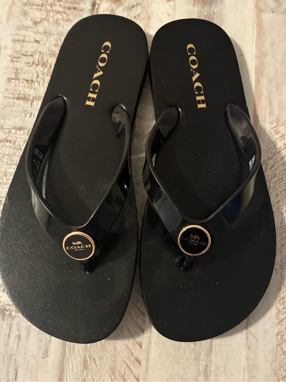 Coach Black Zayan Black Flip Flops Size 6 Women’s